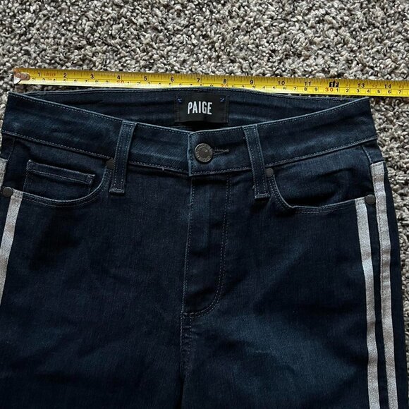Dark Navy Blue PAIGE Hoxton Ankle Jeans Metallic Tux Stripe, Size 26 - Picture 3 of 8